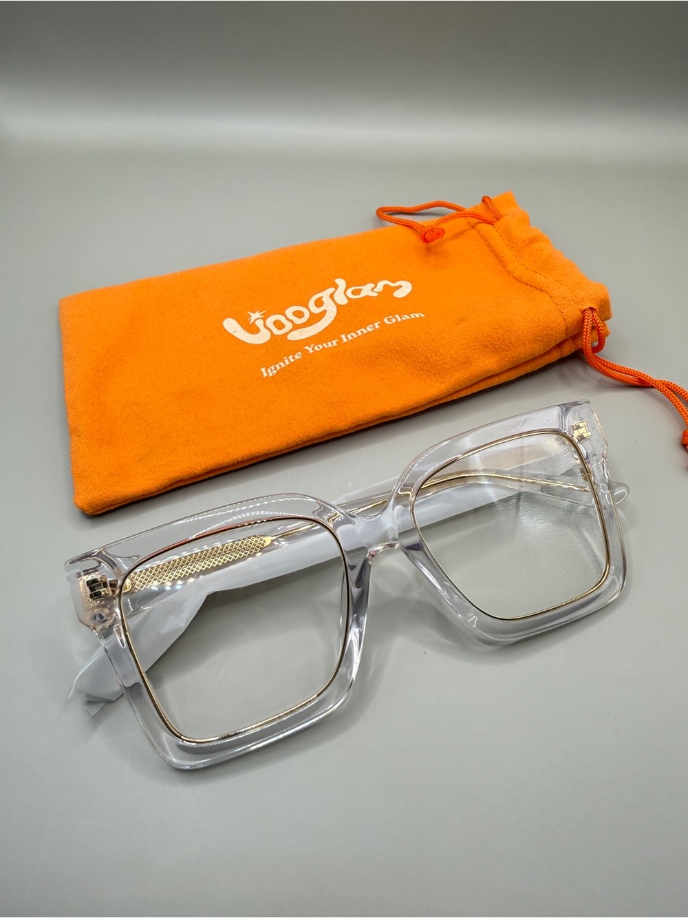 Vooglam Clear Square Frame Glasses with Gold Accents, no prescription